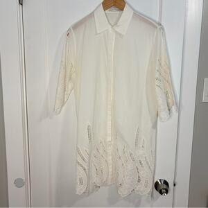 Anne Fontaine eyelet button front tunic shirt